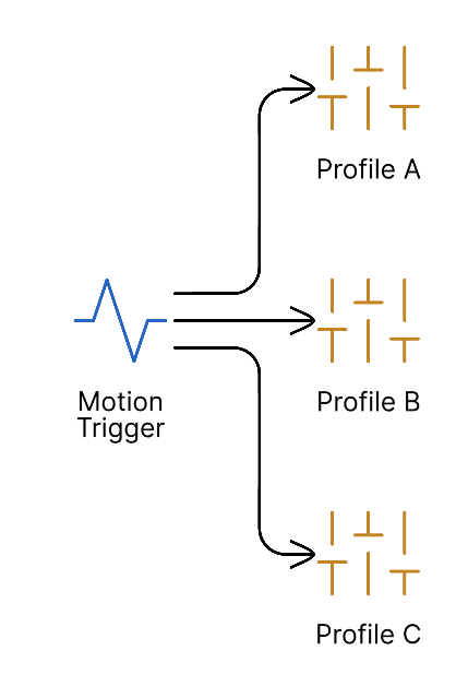 Multiple profiles triggered by the same motion event, each generating separate analysis